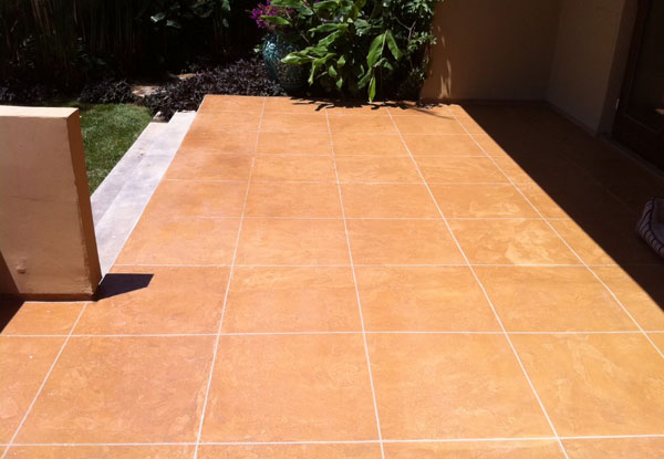 waterproof deck coating finished to look like satillo tile