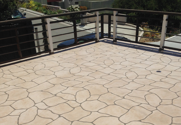waterproof deck coating finished to emulate beige flagstones