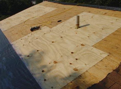 Plywood roof deck before roofing underlayment is installed