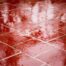 rain falling on red walkway
